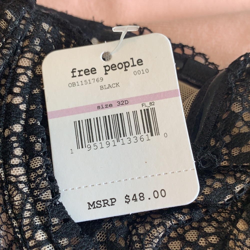 32D NWT Free People Starla Underwire Bra - Black - Picture 8 of 8